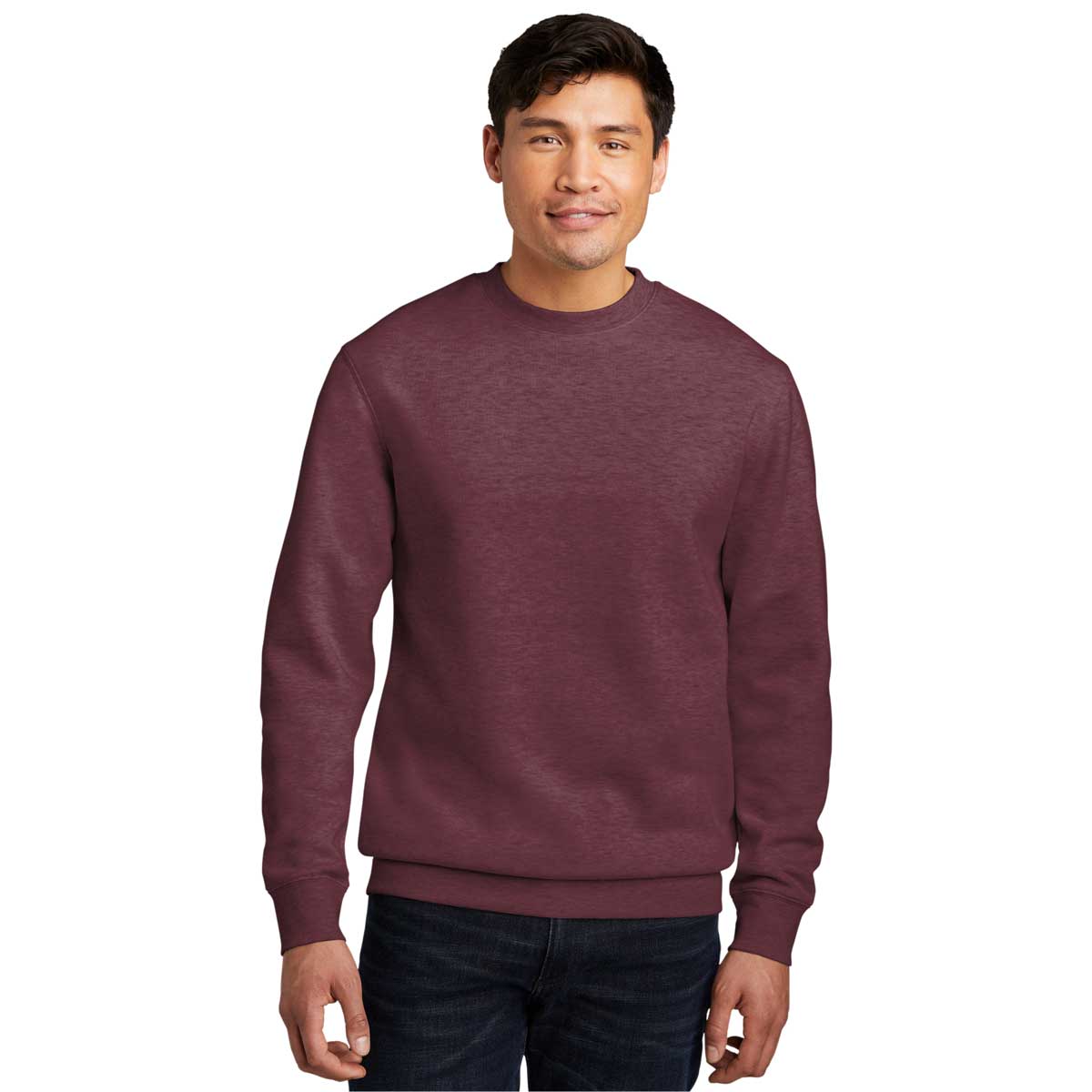 District Men's Stunning Heathered Cardinal V.I.T. Fleece Crew - A Must - Have!