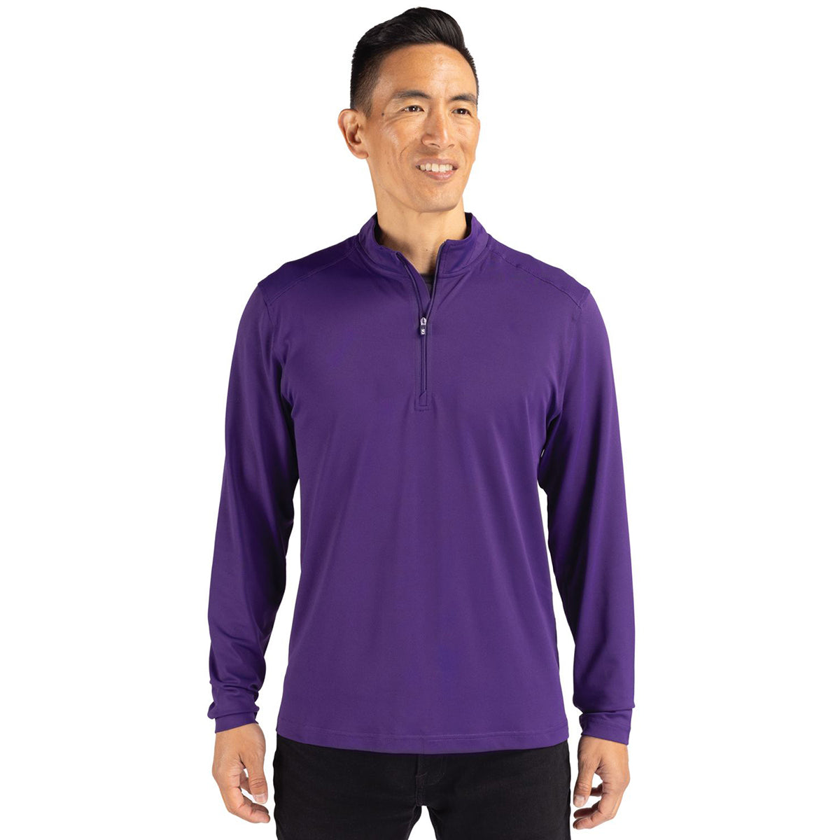Cutter & Buck Men's College Purple Virtue Eco Pique Recycled Quarter Zip Pullover - A Sustainable Style Essential