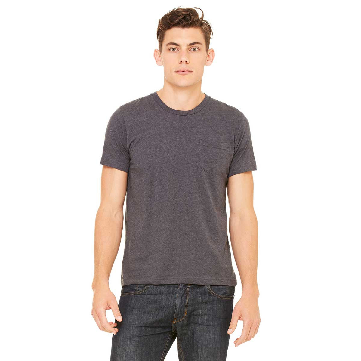 Bella + Canvas Men's Dark Grey Heather Jersey Short-Sleeve Pocket T-Shirt - The Ultimate Business and Networking Essential