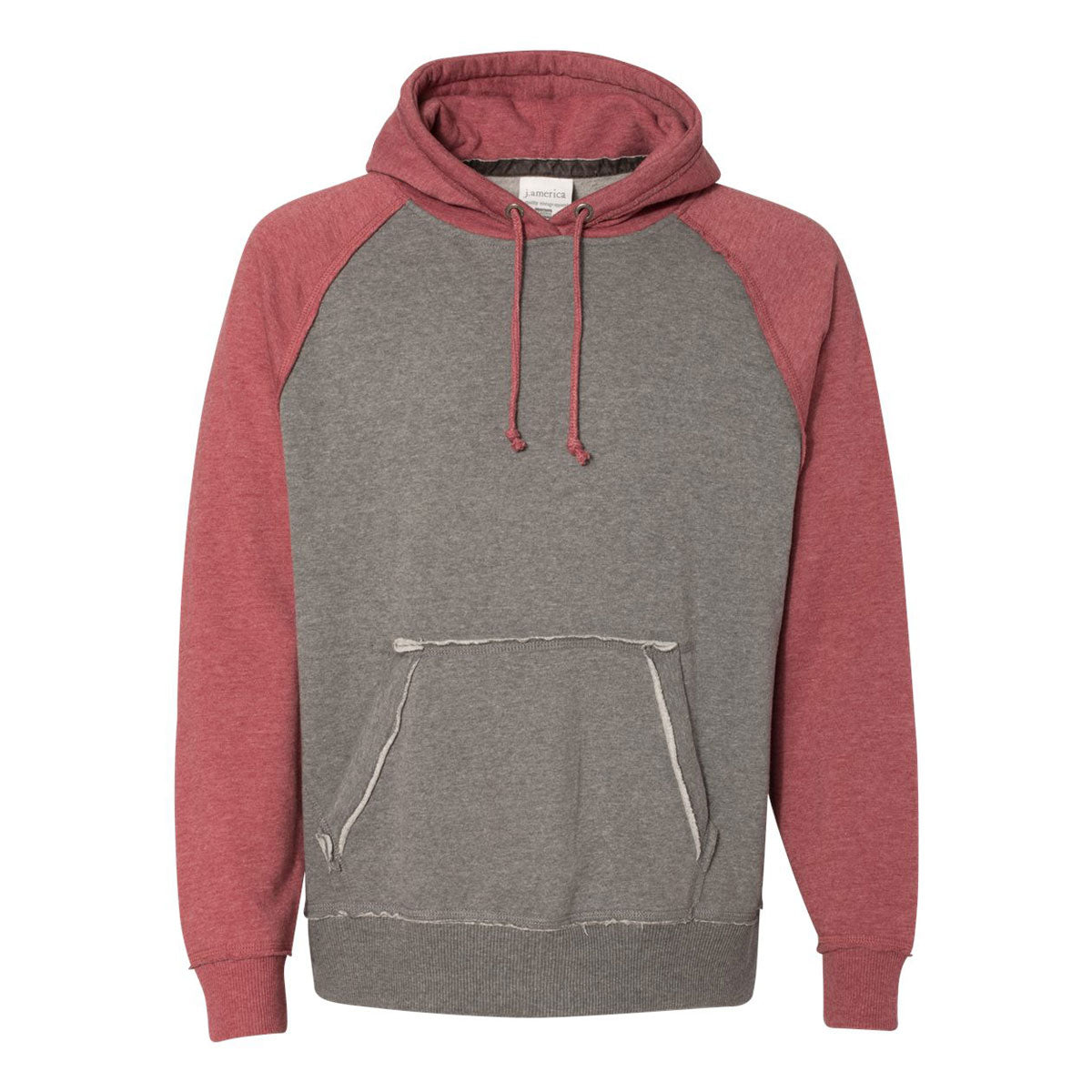 J. America Men's Vintage Heather Hooded Sweatshirt in Smoke & Simply Red