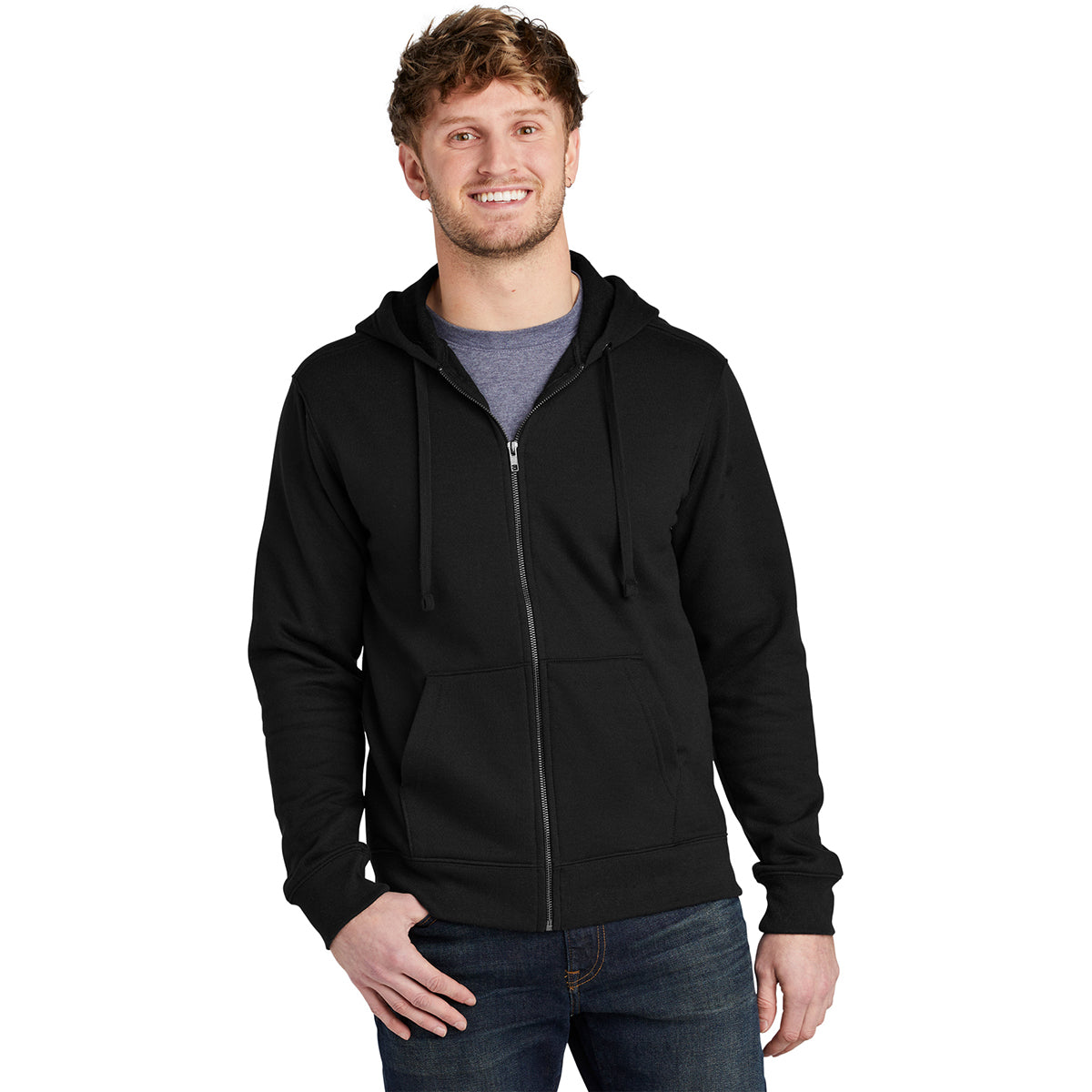 Volunteer Knitwear Men's Deep Black Chore Fleece Full-Zip Hoodie - Cozy and Durable