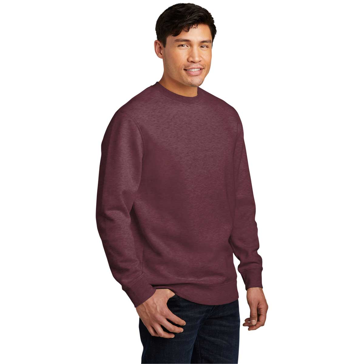 District Men's Stunning Heathered Cardinal V.I.T. Fleece Crew - A Must - Have!