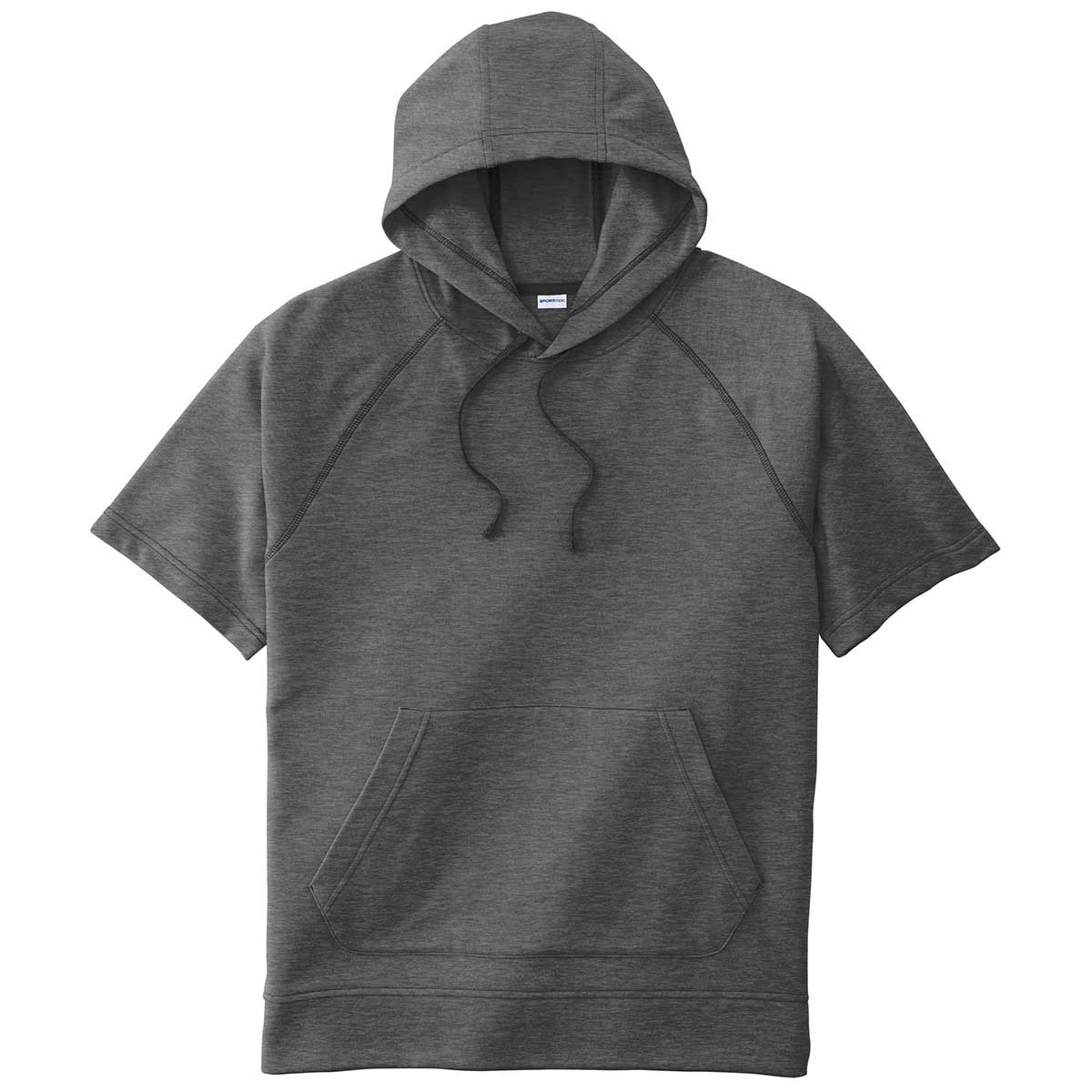 Sport-Tek Men's Dark Grey Heather PosiCharge Tri-Blend Wicking Fleece Short Sleeve Hoodie - A Must-Have for Active Men!
