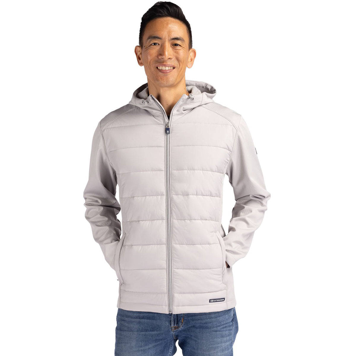 Cutter & Buck Men's CONCRETE Evoke Hybrid Eco Softshell: Recycled, Warm & Waterproof Full Zip Hooded Jacket