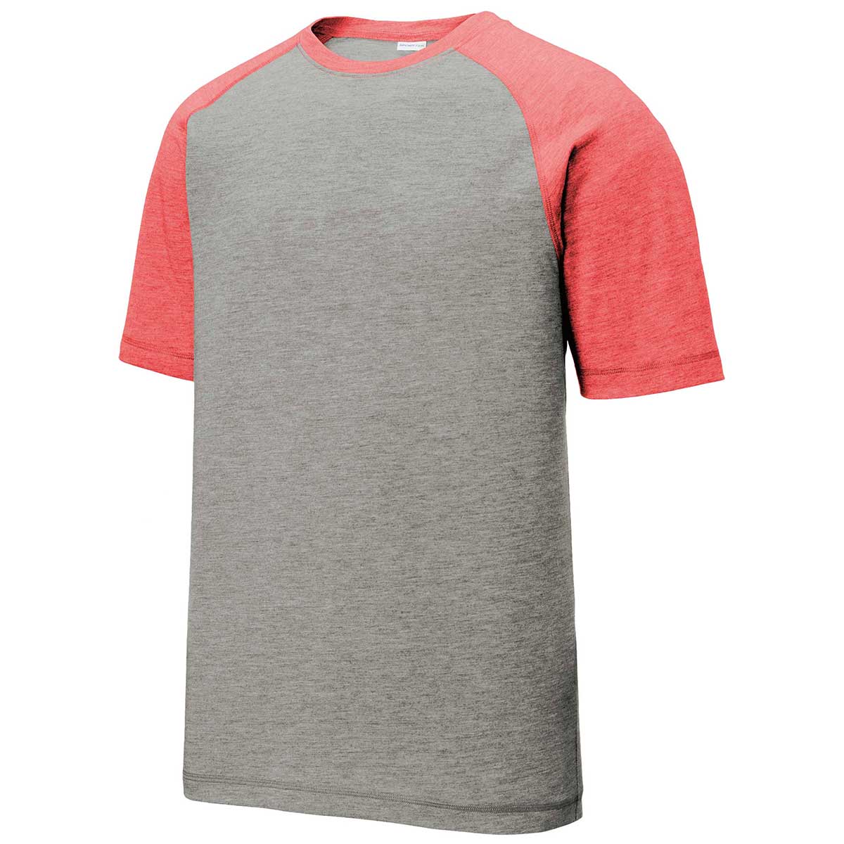 Sport-Tek Men's True Red Heather/Light Grey Heather PosiCharge Tri-Blend Wicking Raglan Tee - A Must-Have for Active Men