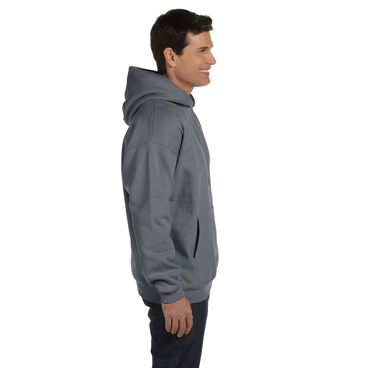 Hanes Men's Charcoal Heather 9.7 oz. Ultimate Cotton 90/10 Pullover Hoodie - Ideal for Corporate and Fitness