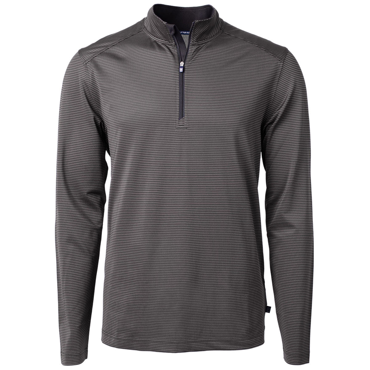 Cutter & Buck Men's Stylish Black/Elemental Grey Virtue Eco Pique Micro Strip Recycled Quarter Zip
