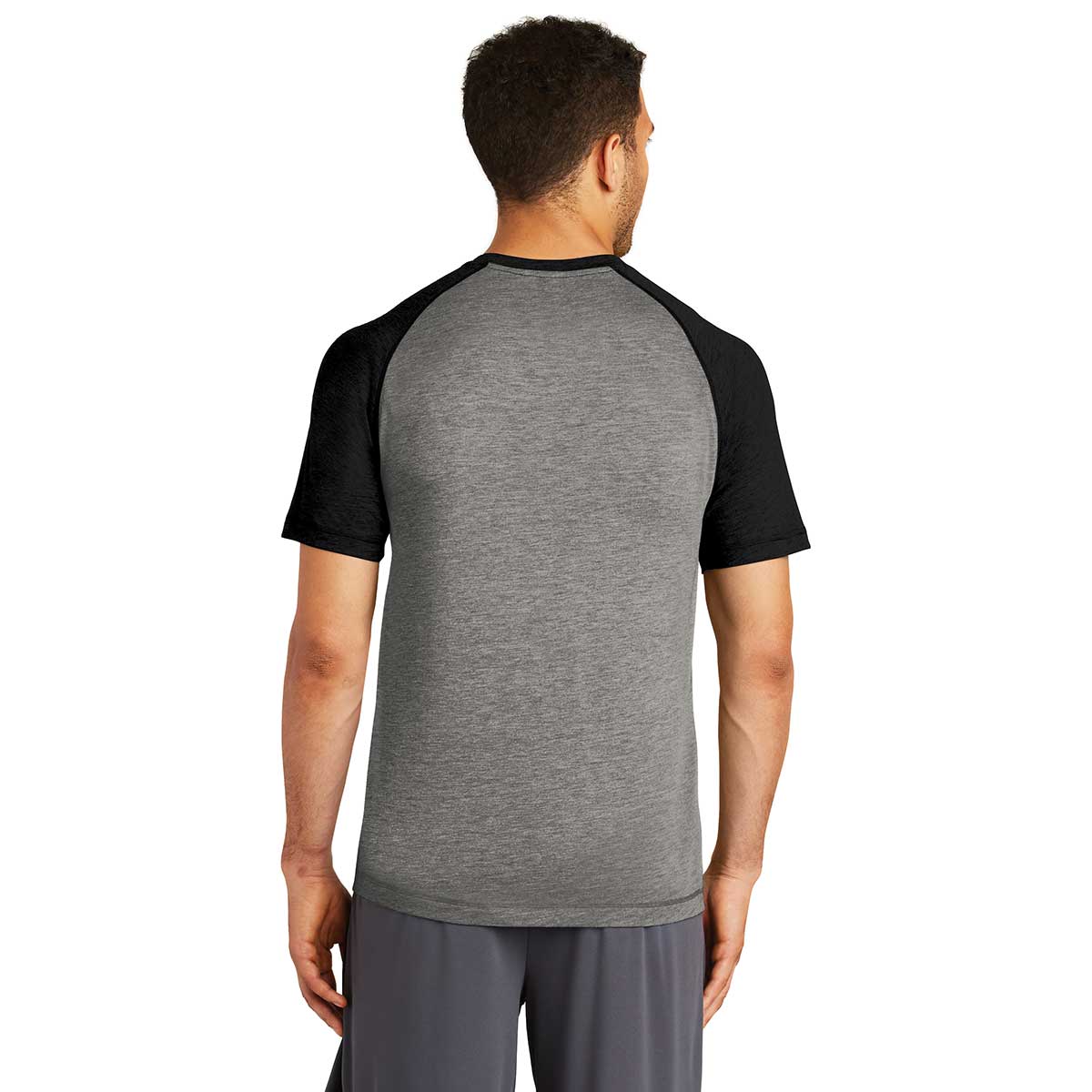 Sport-Tek Men's Black Triad Solid/Dark Grey Heather PosiCharge Tri-Blend Wicking Raglan Tee - A Must-Have for Corporate Athletes