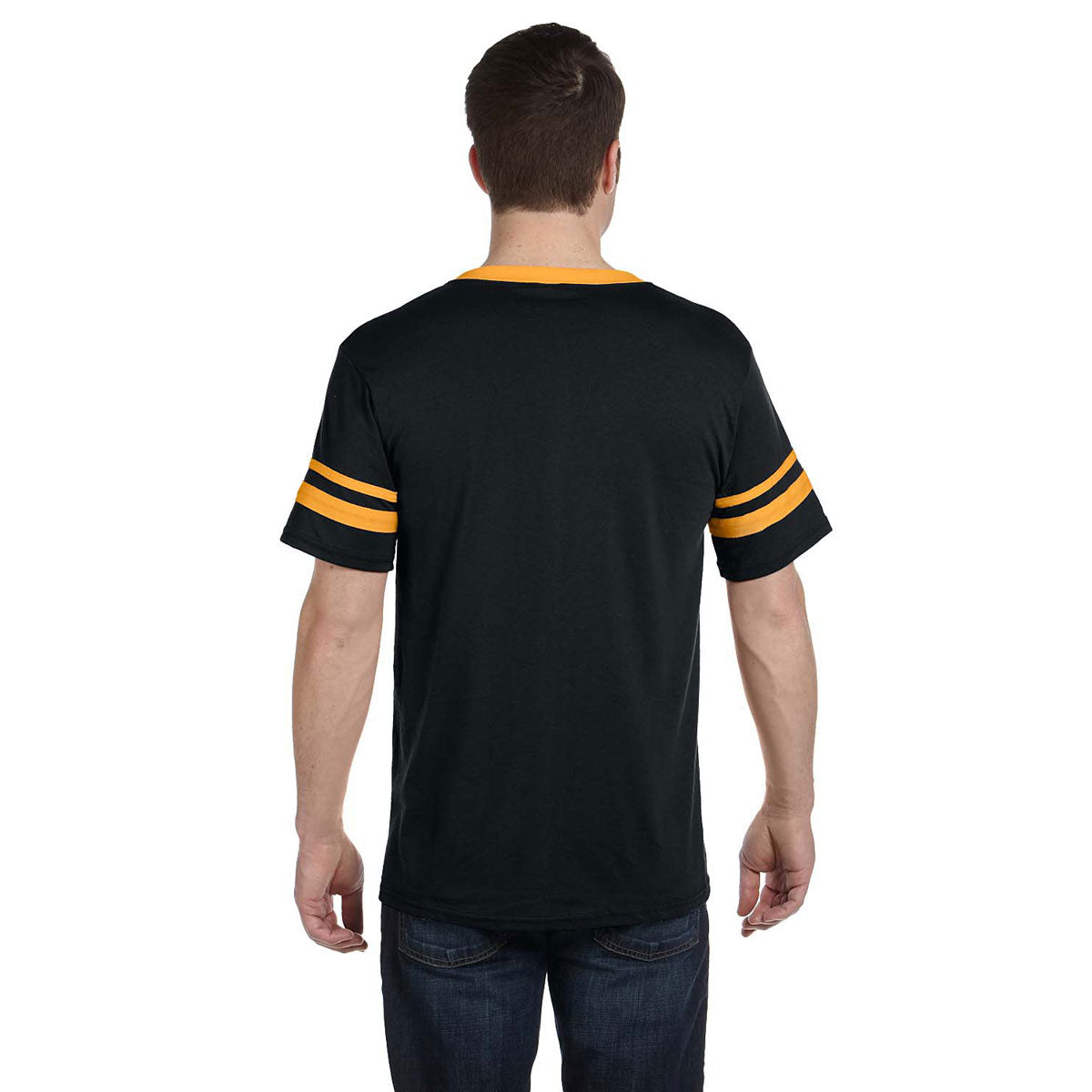 Augusta Sportswear Men's Stylish Black/Gold Sleeve Stripe Customizable Jersey