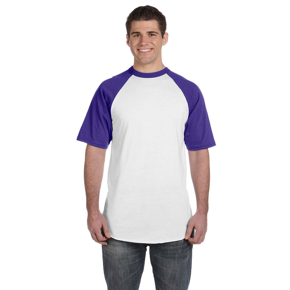 Augusta Sportswear Men's Stylish White/Purple Short-Sleeve Baseball Jersey