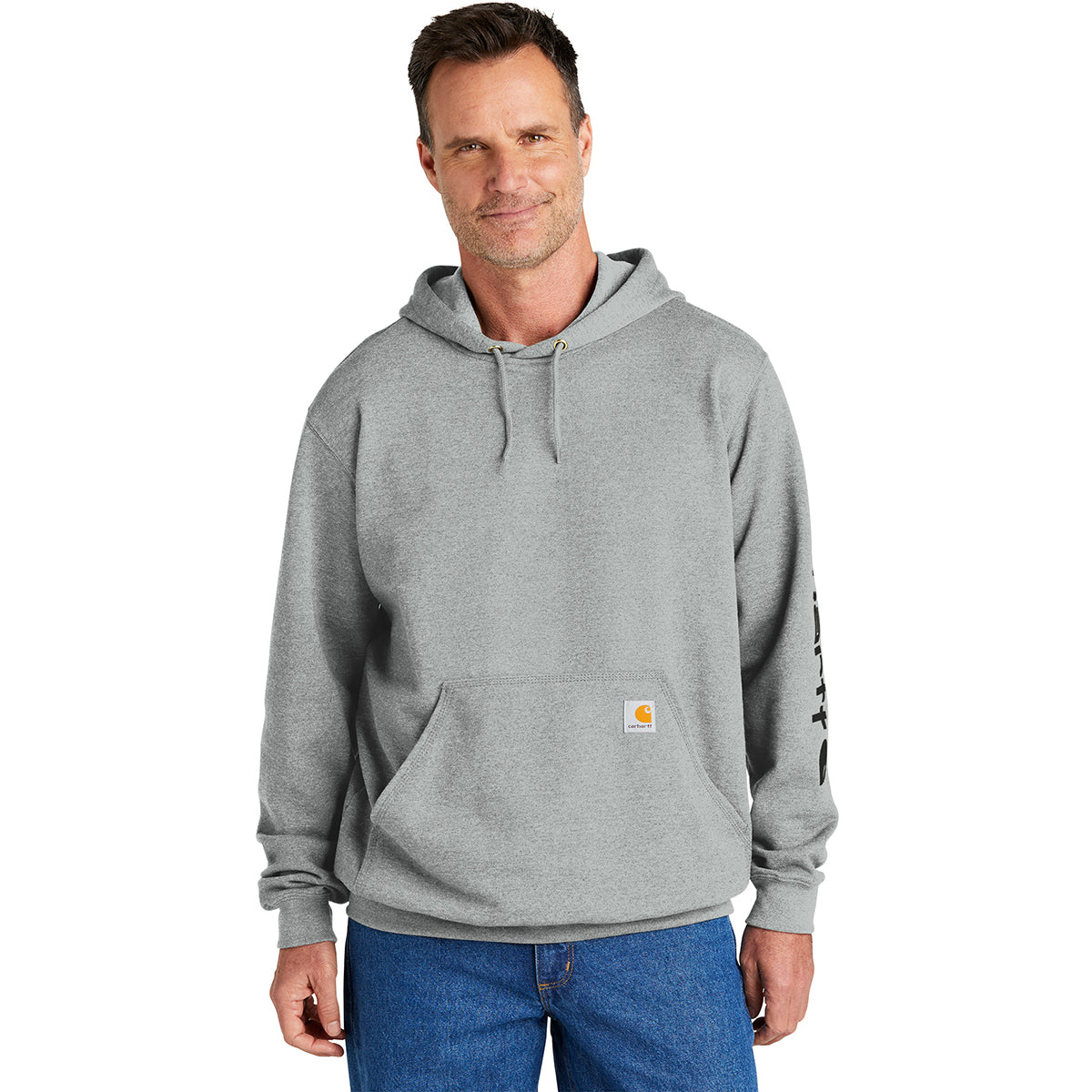 Carhartt Men's Stylish Heather Grey Midweight Hooded Logo Sweatshirt - Must-Have for Active Men