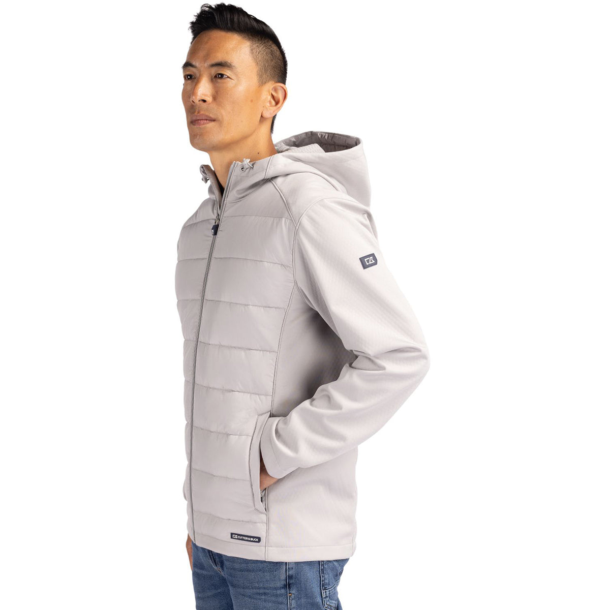 Cutter & Buck Men's CONCRETE Evoke Hybrid Eco Softshell: Recycled, Warm & Waterproof Full Zip Hooded Jacket