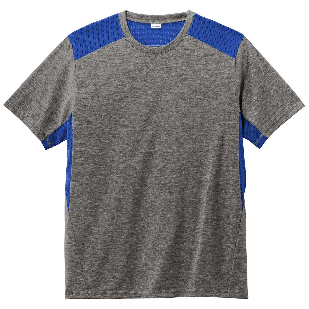 Sport-Tek Men's PosiCharge Tri-Blend Wicking Draft Tee in True Royal/Dark Grey Heather