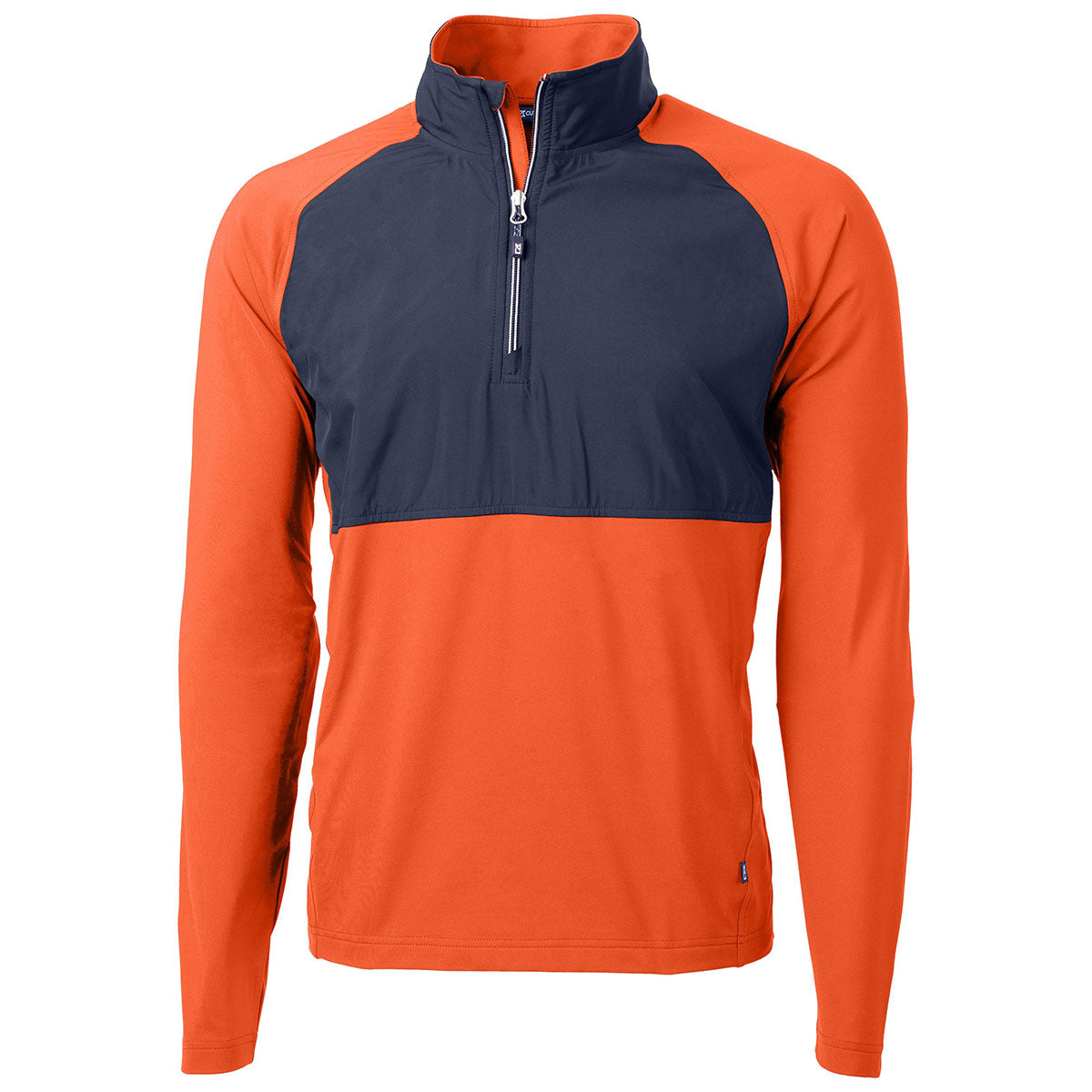 Cutter & Buck Men's College Orange/Navy Blue Adapt Eco Knit Hybrid Recycled Quarter Zip - Stay Active in Style!
