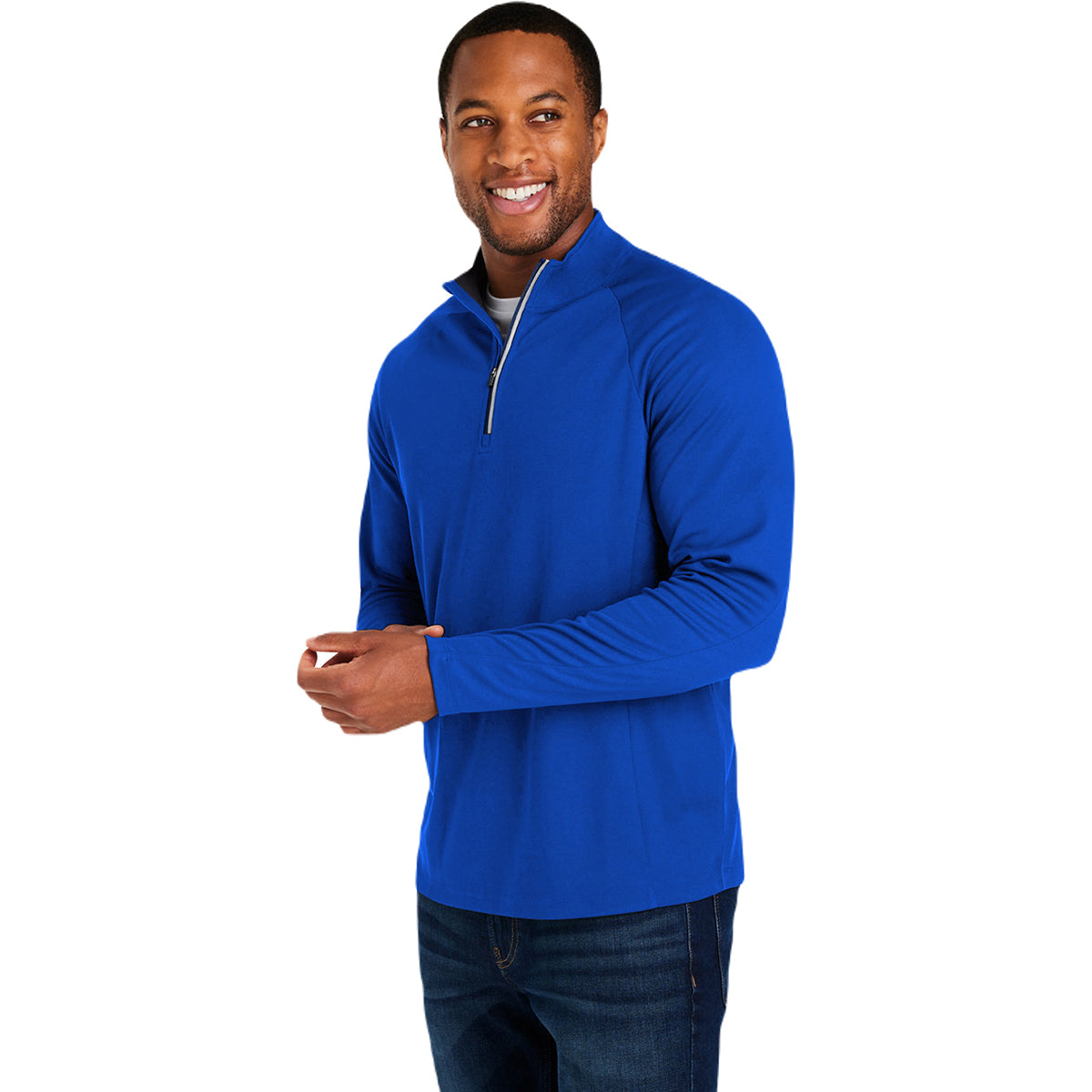 Core 365 Men's True Royal/Carbon Origin Performance Pique Quarter Zip - Ideal for Corporate & Daily Wear
