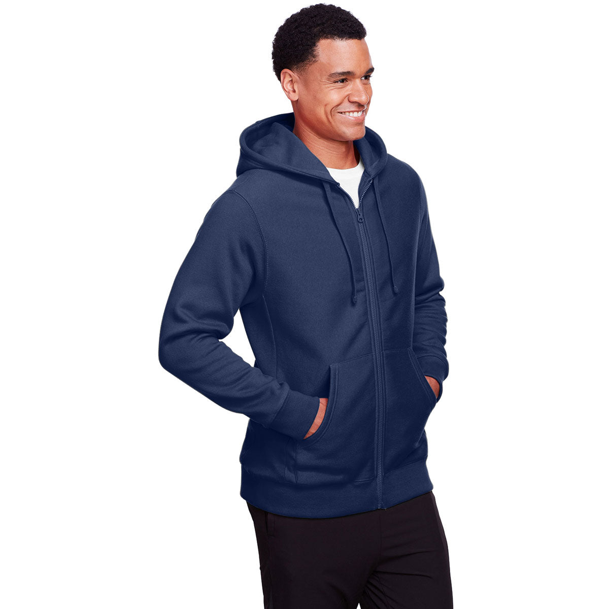 Team 365 Men's HydroSport Dark Navy Heavyweight Full-Zip Hooded Sweatshirt - Perfect for Game Nights