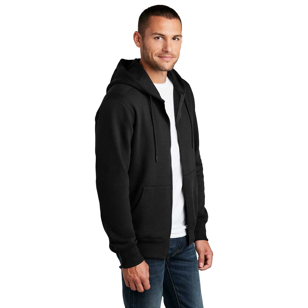 District Men's Jet Black Ideal Weight Fleece Full-Zip Hoodie - A Must-Have!