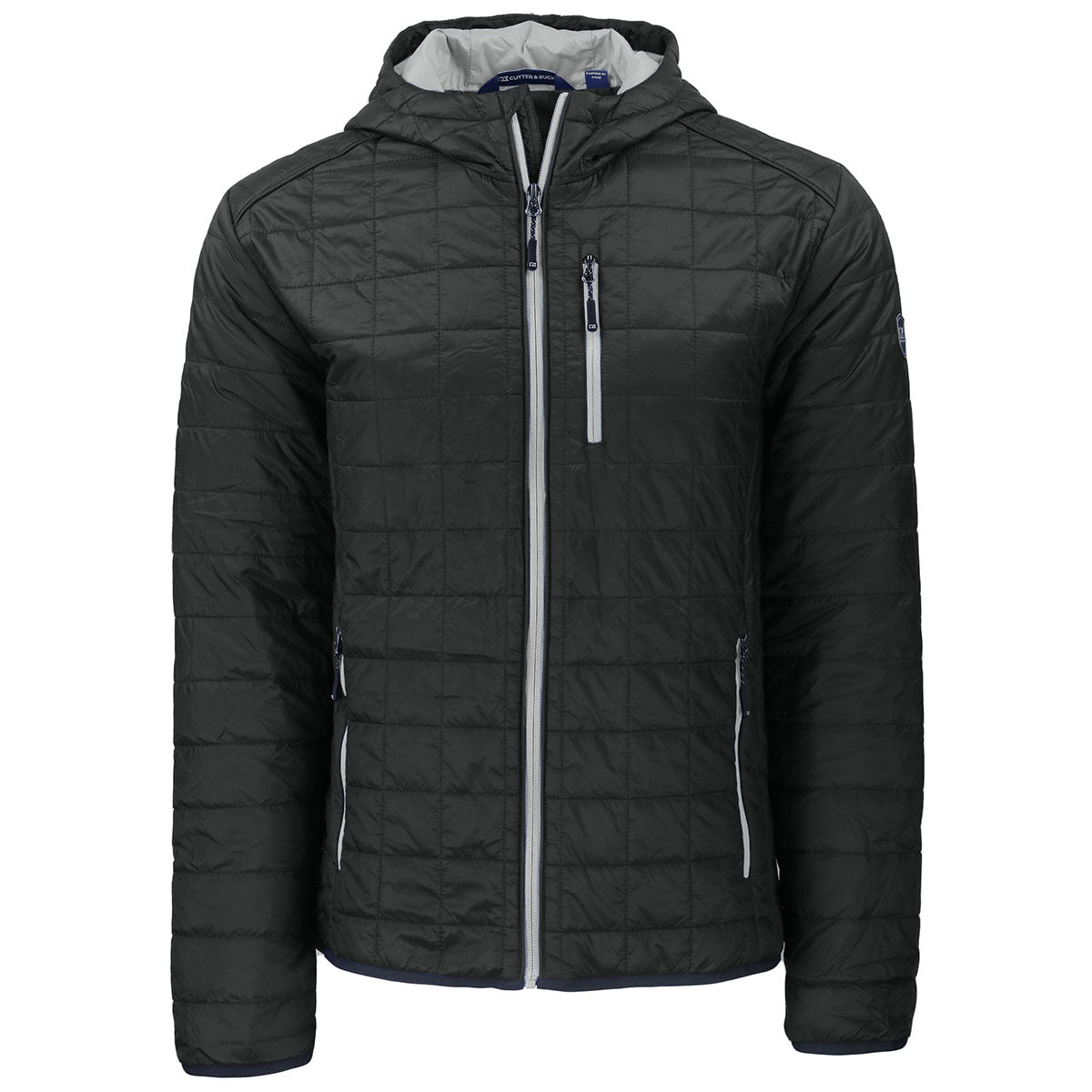 Cutter & Buck Men's Stylish Black Rainier Primaloft Eco Full Zip Hooded Jacket - Must-Have for Adventurers