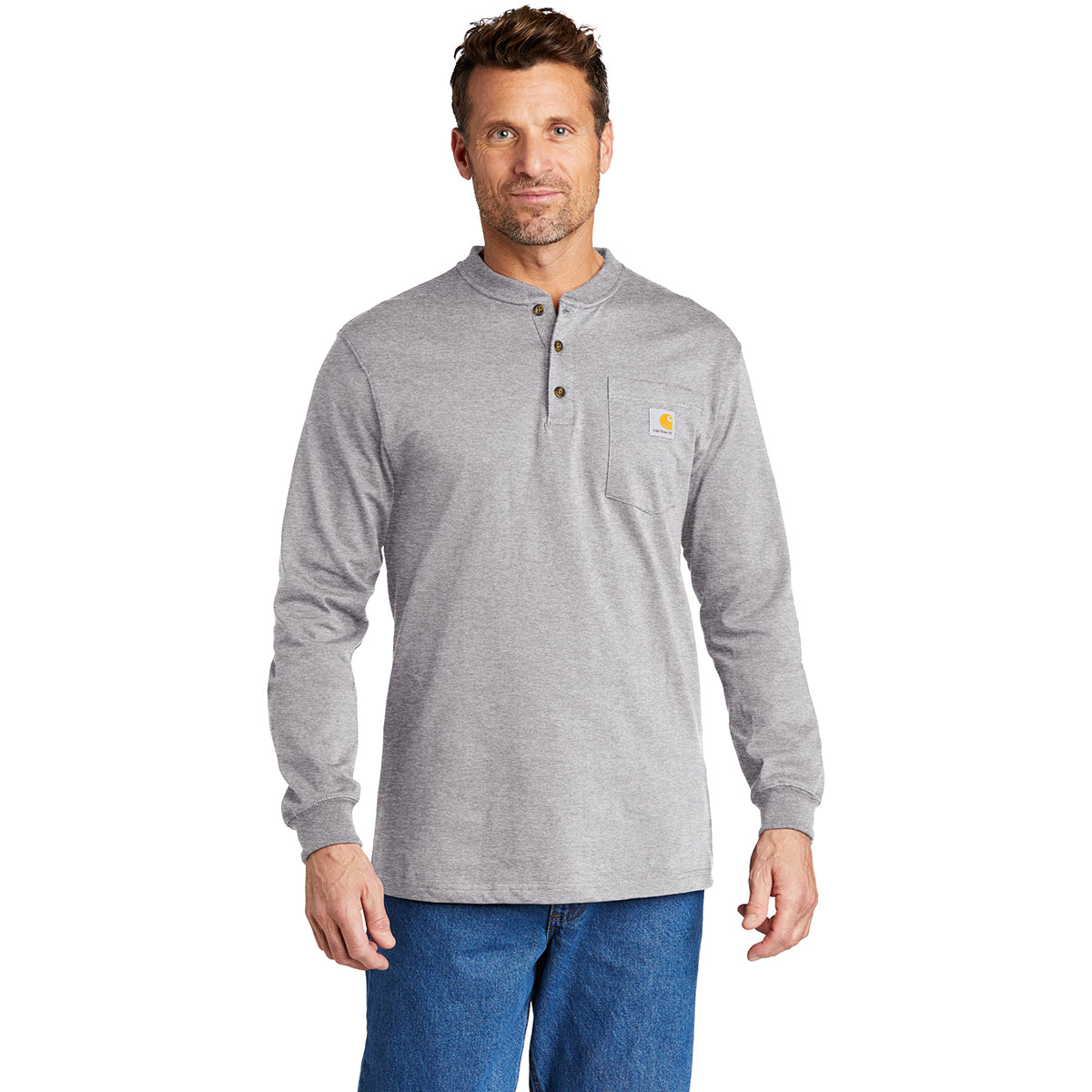Carhartt Men's Stunning Heather Grey Long Sleeve Henley T-Shirt - Grab Yours Now!