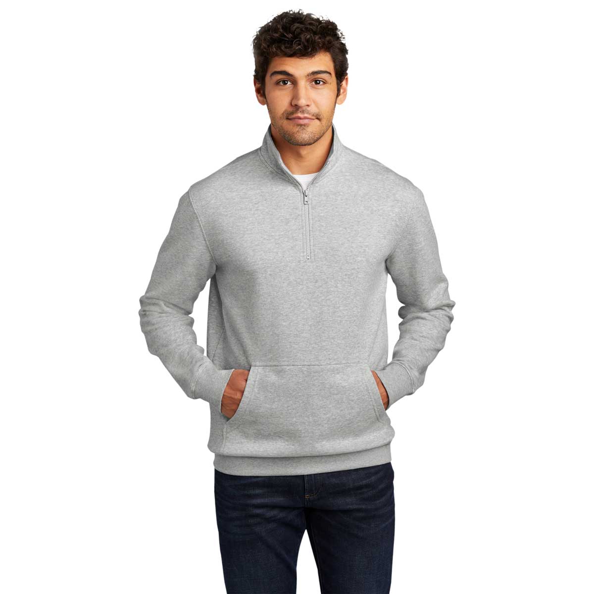 District Men's Light Heather Grey V.I.T. Fleece Quarter Zip - Ideal for All-Day Style