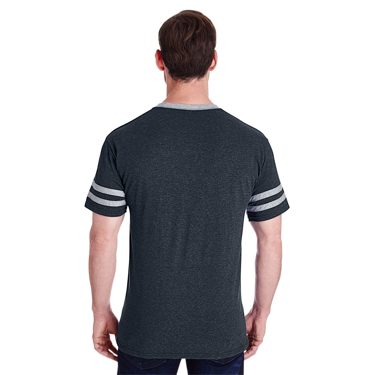 Jerzees Men's Stylish 4.5 Oz. Tri-Blend Varsity Ringer T-Shirt in Black Heather/Oxford
