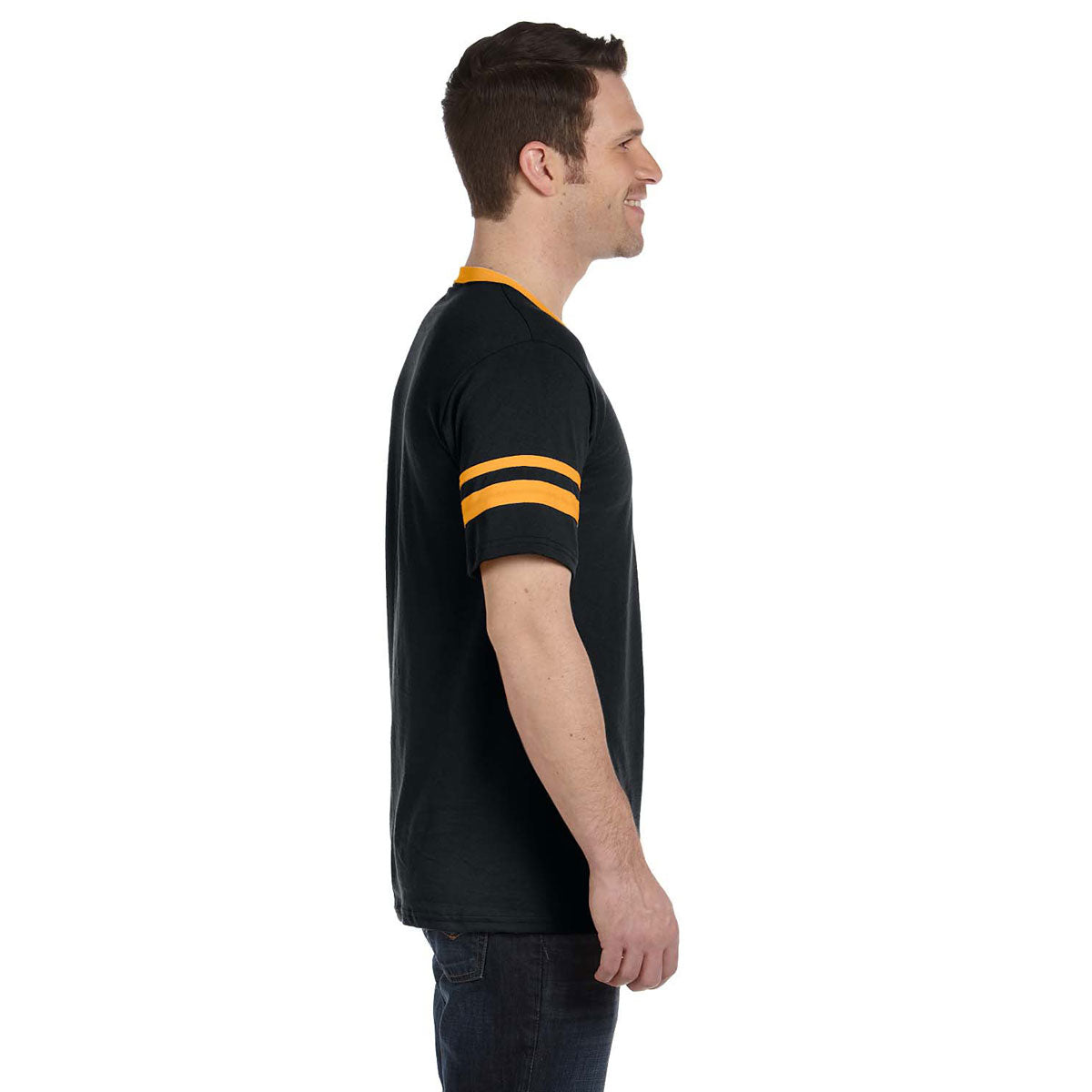 Augusta Sportswear Men's Stylish Black/Gold Sleeve Stripe Customizable Jersey