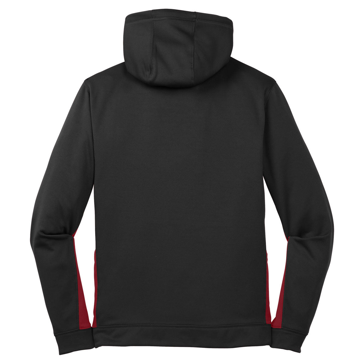 Sport-Tek Men's Stunning Black/Deep Red Sport-Wick Fleece Colorblock Hooded Pullover