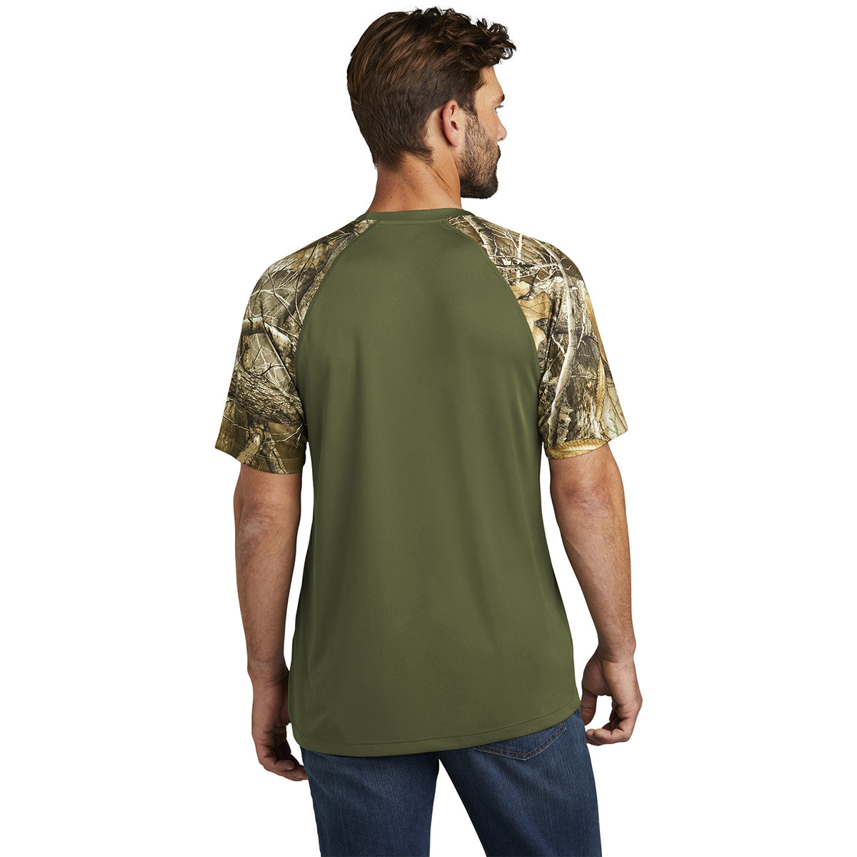 Russell Outdoors Men's Olive Drab Green/Realtree Edge Colorblock Performance Tee - Ideal for Outdoor Enthusiasts