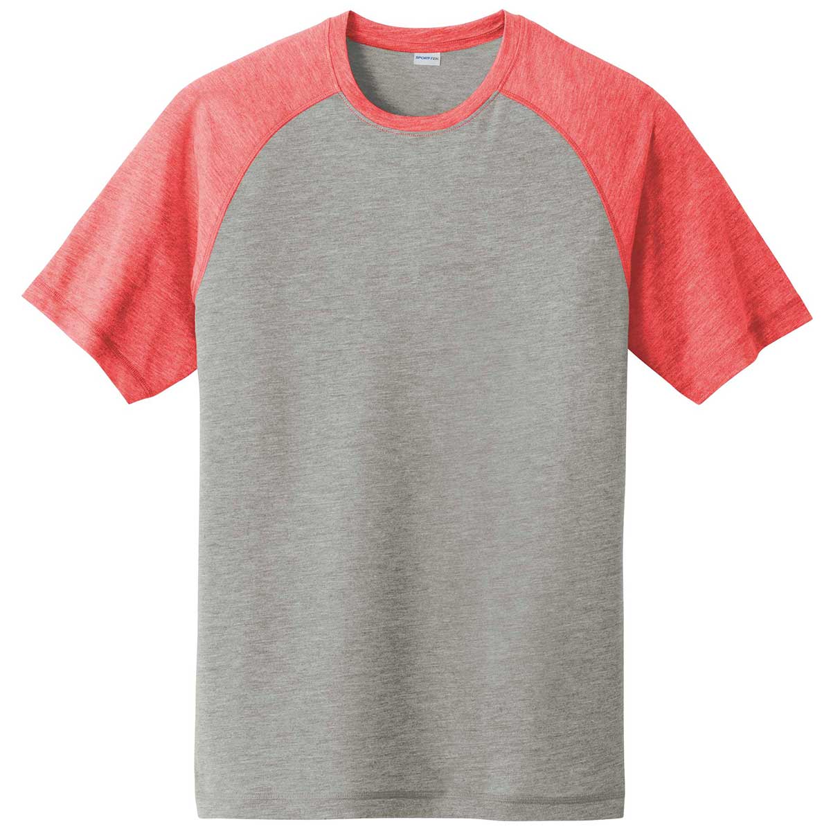 Sport-Tek Men's True Red Heather/Light Grey Heather PosiCharge Tri-Blend Wicking Raglan Tee - A Must-Have for Active Men