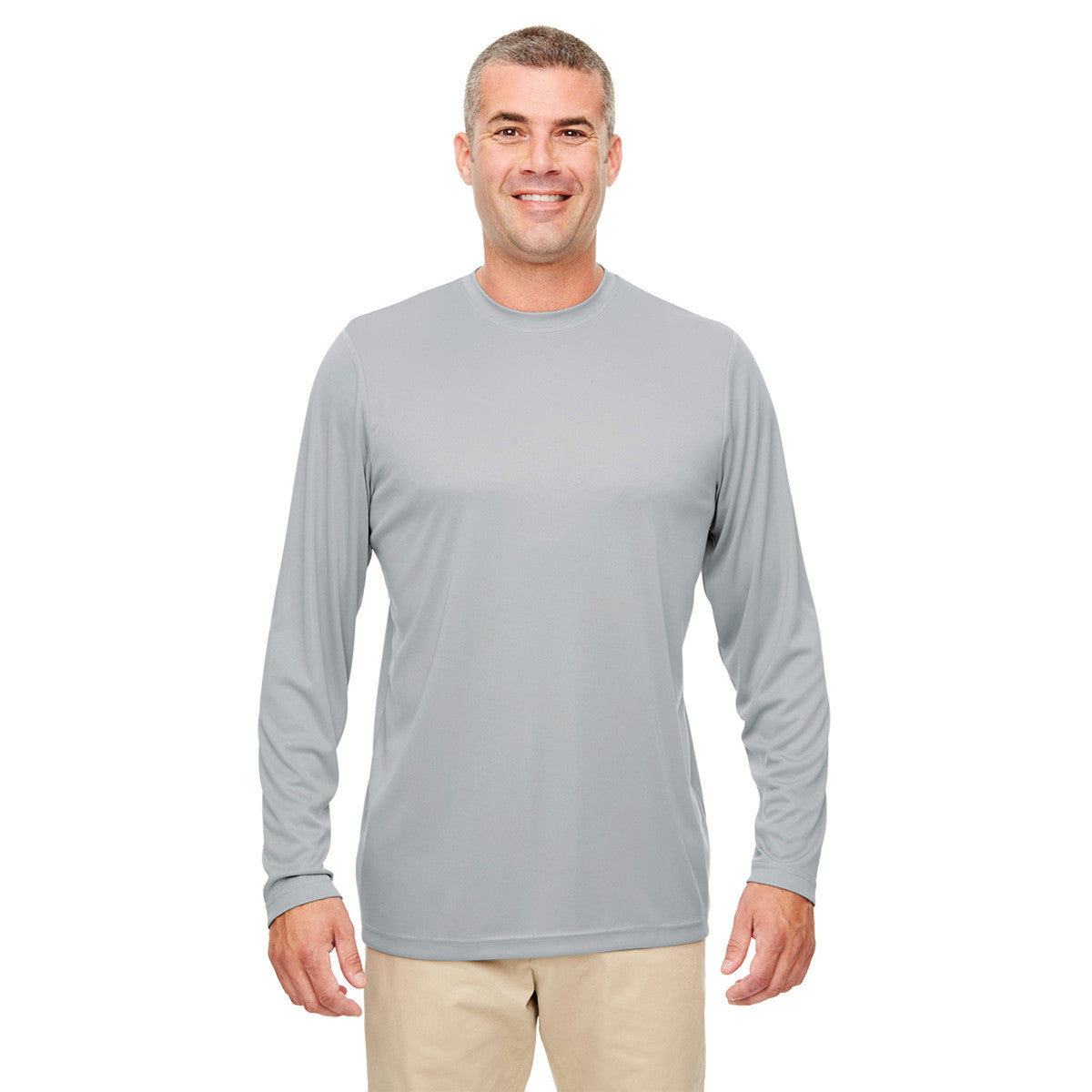 UltraClub Men's Grey Cool & Dry Long-Sleeve Performance Top - A Must-Have for Active Men