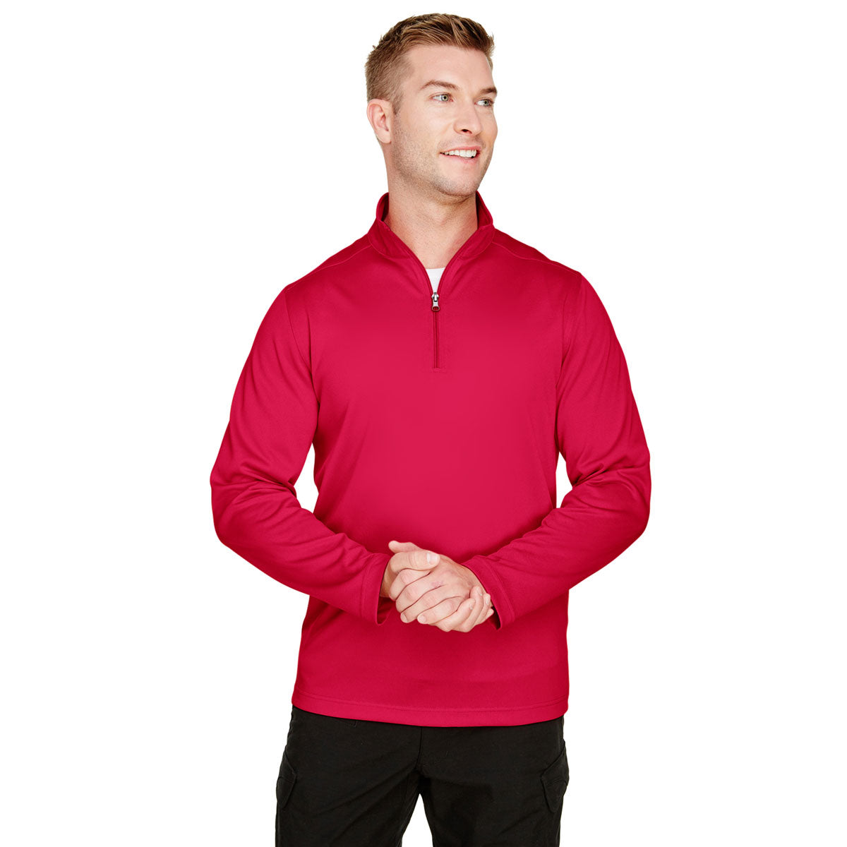 Harriton Men's Red Advantage: The Ultimate Snag-Protected Quarter-Zip