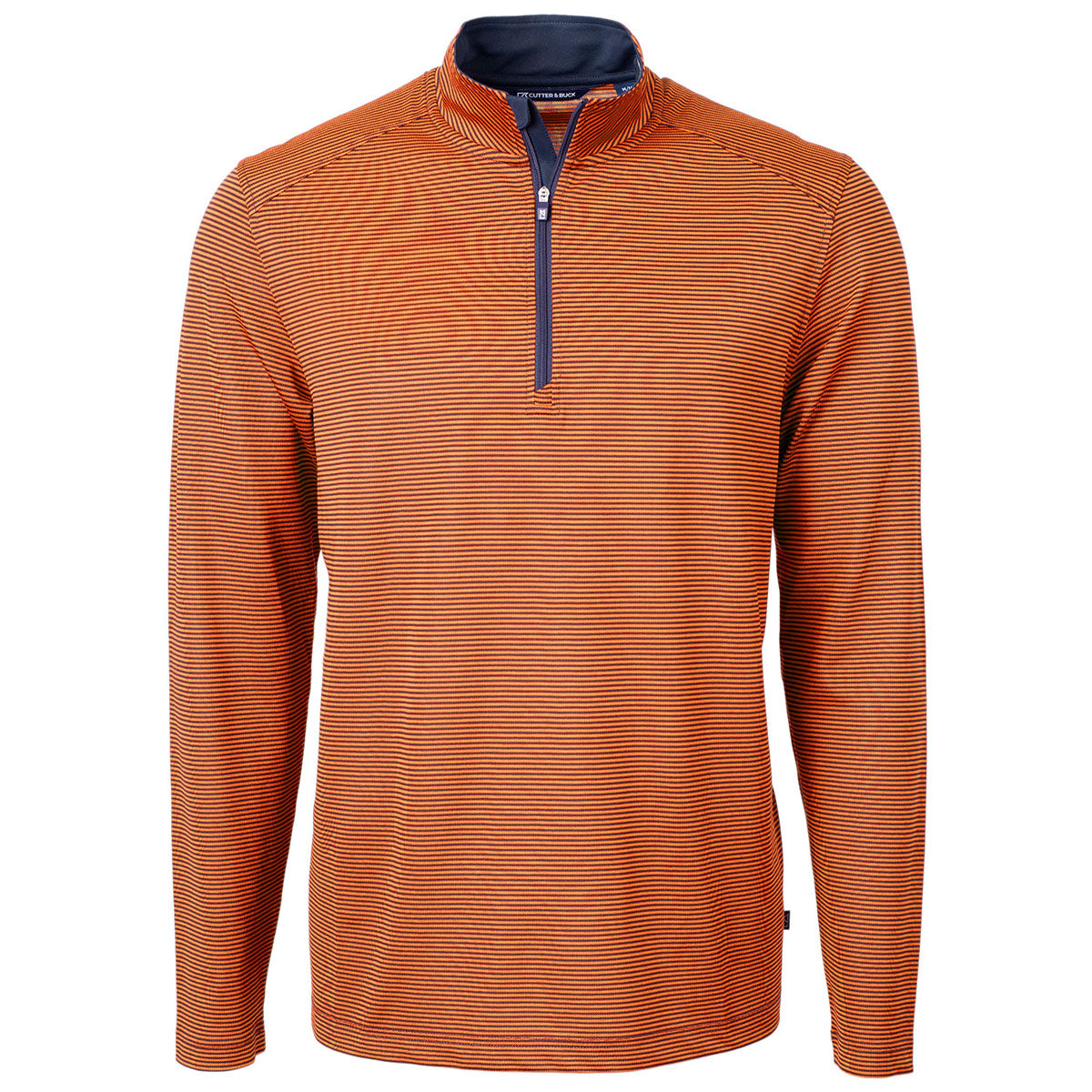 Cutter & Buck Men's College Orange/Navy Blue Virtue Eco Pique Micro Strip Recycled Quarter Zip - The Ultimate Outdoor Essential