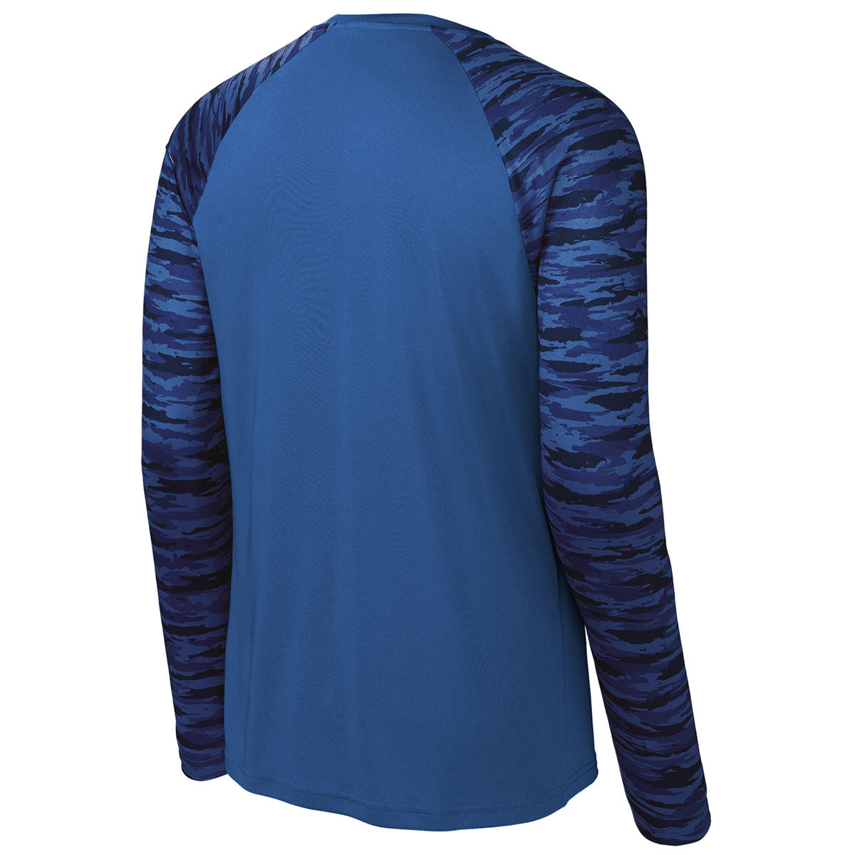 Sport-Tek Men's True Royal Drift Camo Colorblock Long Sleeve Tee: Elevate Your Team's Style