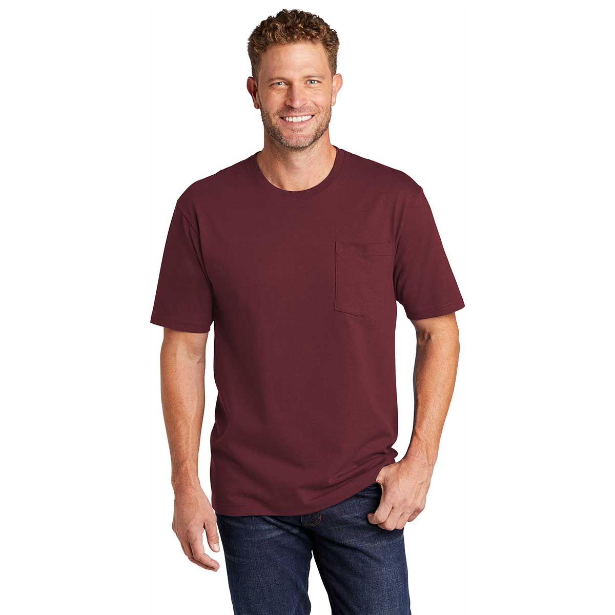 CornerStone Men's Maroon Workwear Short Sleeve Pocket Tee - Customizable for Your Team