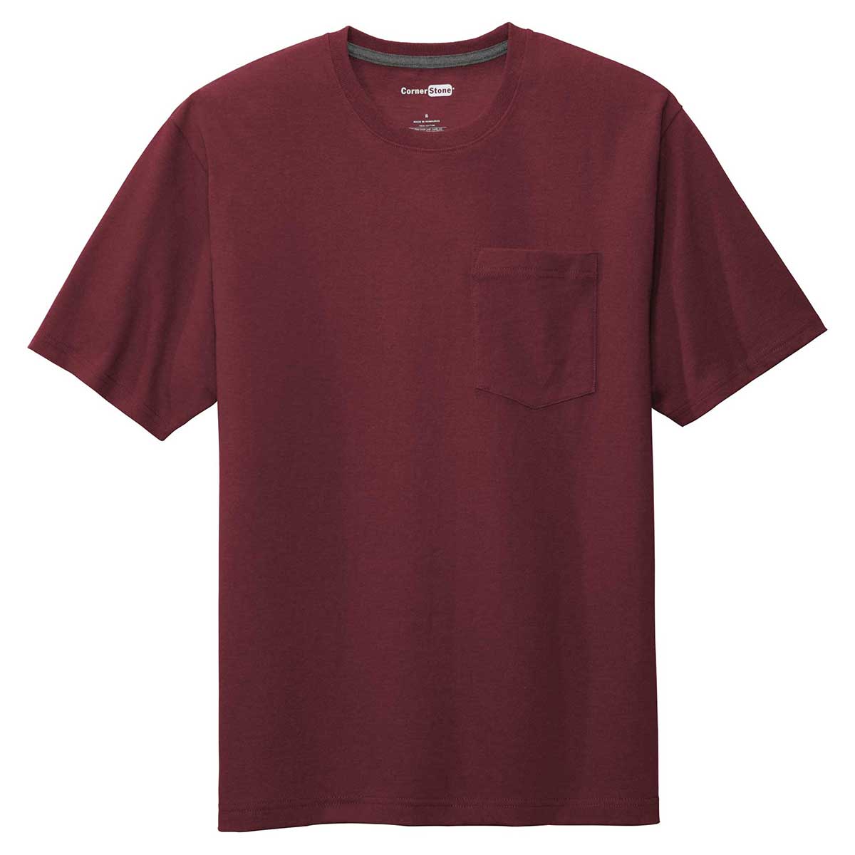 CornerStone Men's Maroon Workwear Short Sleeve Pocket Tee - Customizable for Your Team