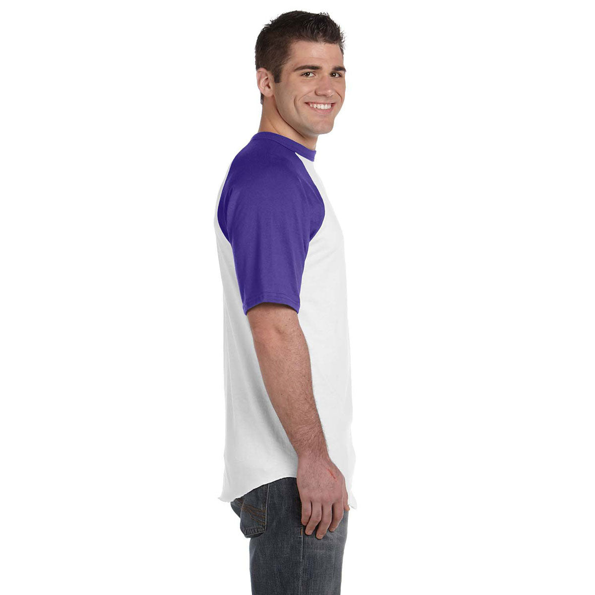 Augusta Sportswear Men's Stylish White/Purple Short-Sleeve Baseball Jersey