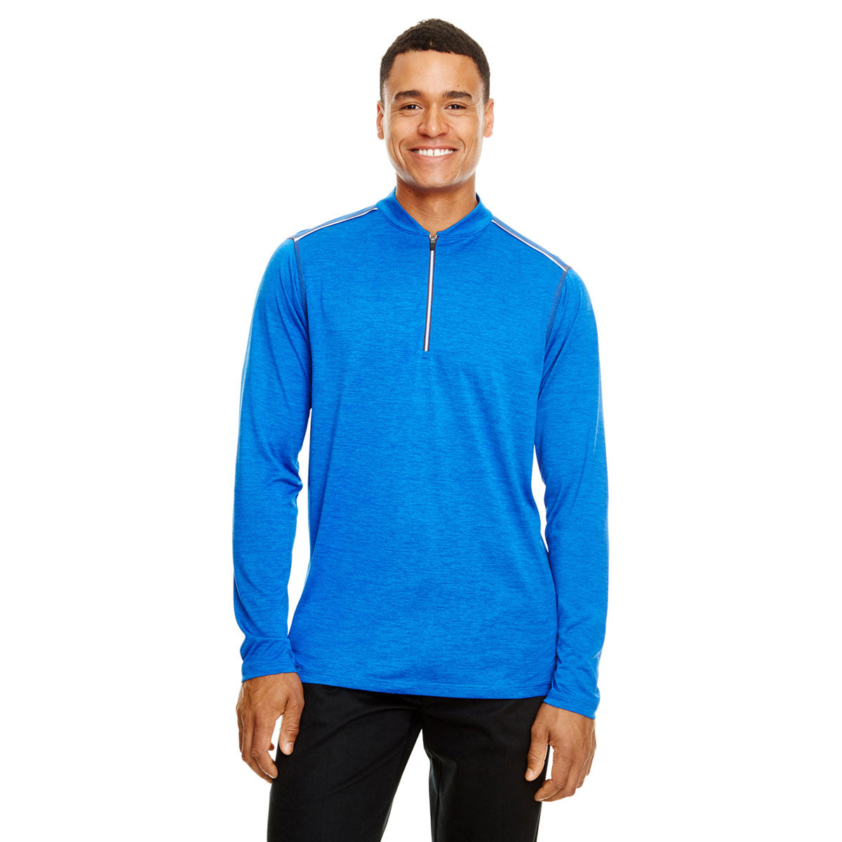 Core 365 Men's True Royal Heather/Carbon Kinetic Performance Quarter Zip - Ideal for Cold-Weather Runs!