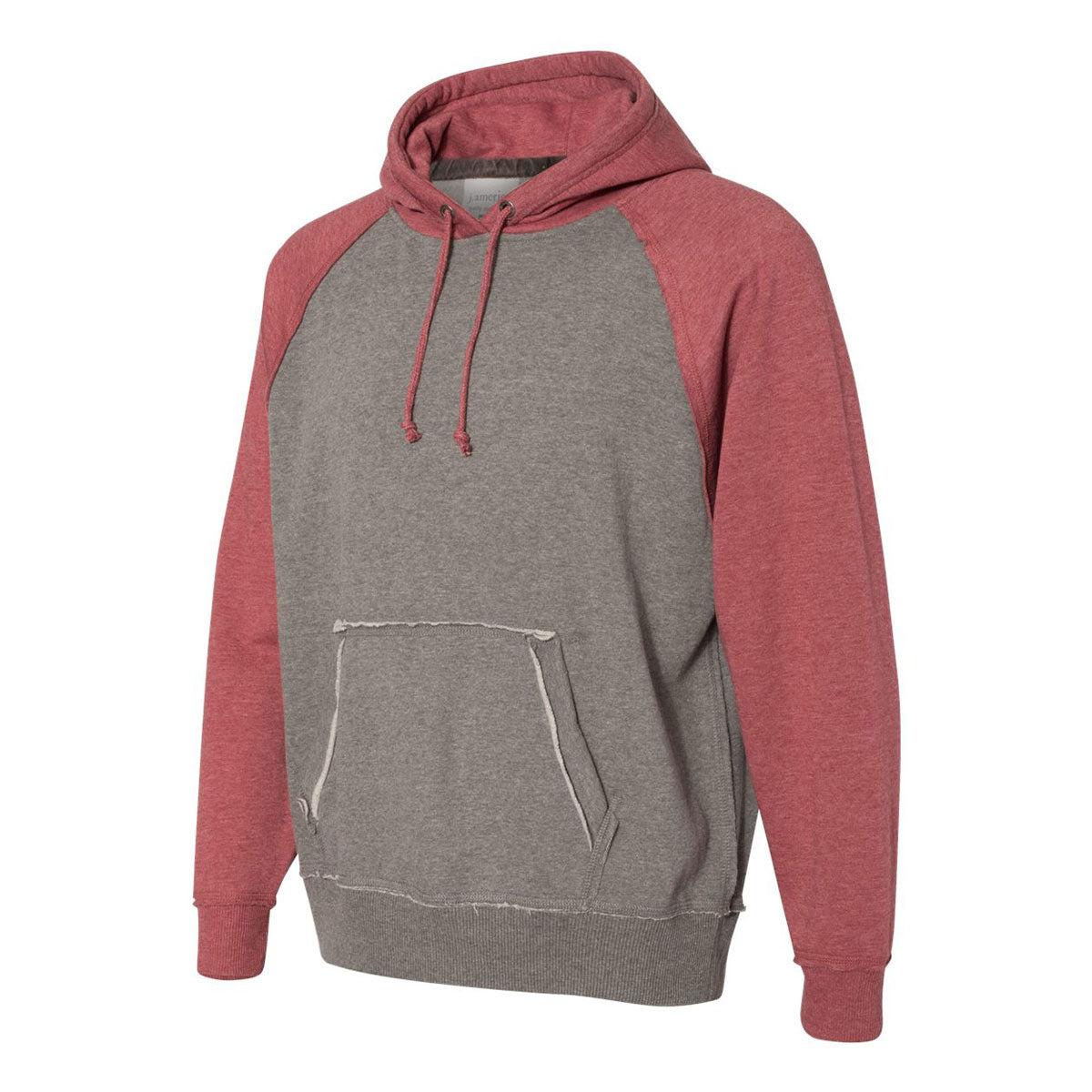 J. America Men's Vintage Heather Hooded Sweatshirt in Smoke & Simply Red
