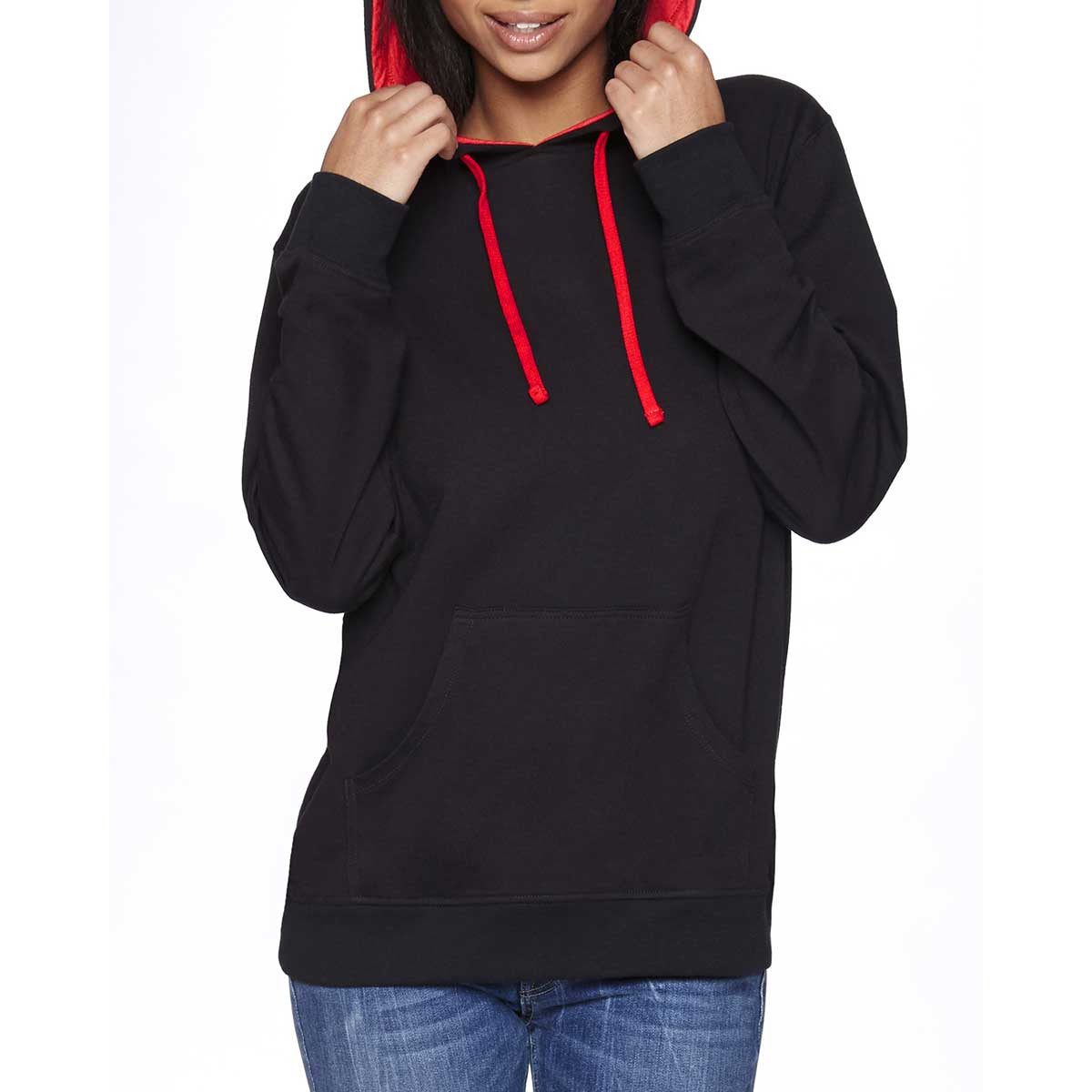Next Level Unisex Black/Red French Terry Stylish Warm Pullover Hoodie