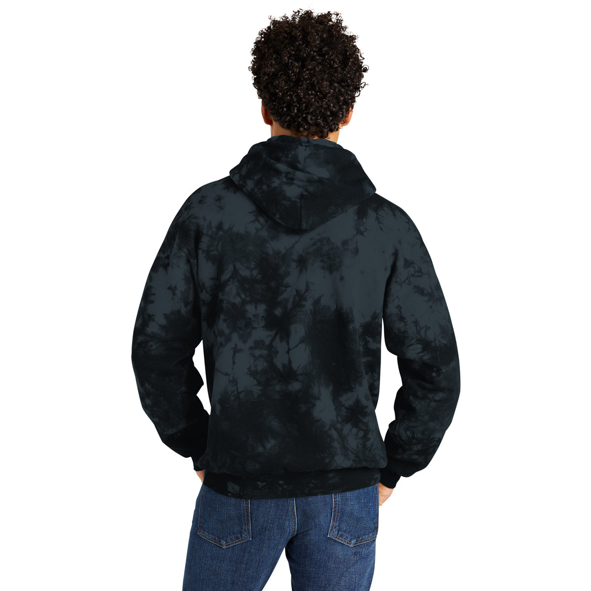 Port & Company Men's Stunning Black Crystal Tie - Dye Pullover Hoodie