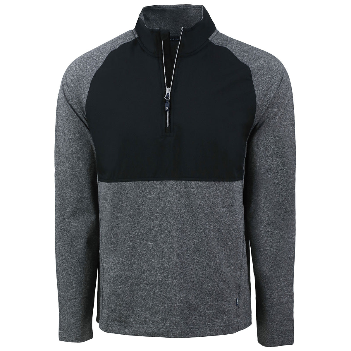 Cutter & Buck Men's Black Heather/Black Adapt Eco Knit Hybrid Recycled Quarter Zip - Ideal for Active Lifestyles
