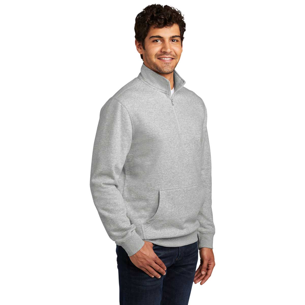 District Men's Light Heather Grey V.I.T. Fleece Quarter Zip - Ideal for All-Day Style