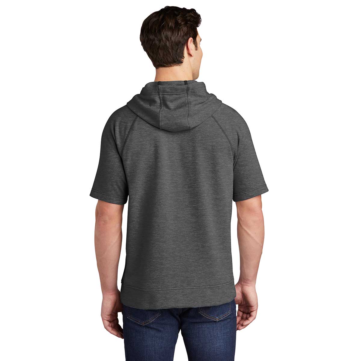 Sport-Tek Men's Dark Grey Heather PosiCharge Tri-Blend Wicking Fleece Short Sleeve Hoodie - A Must-Have for Active Men!