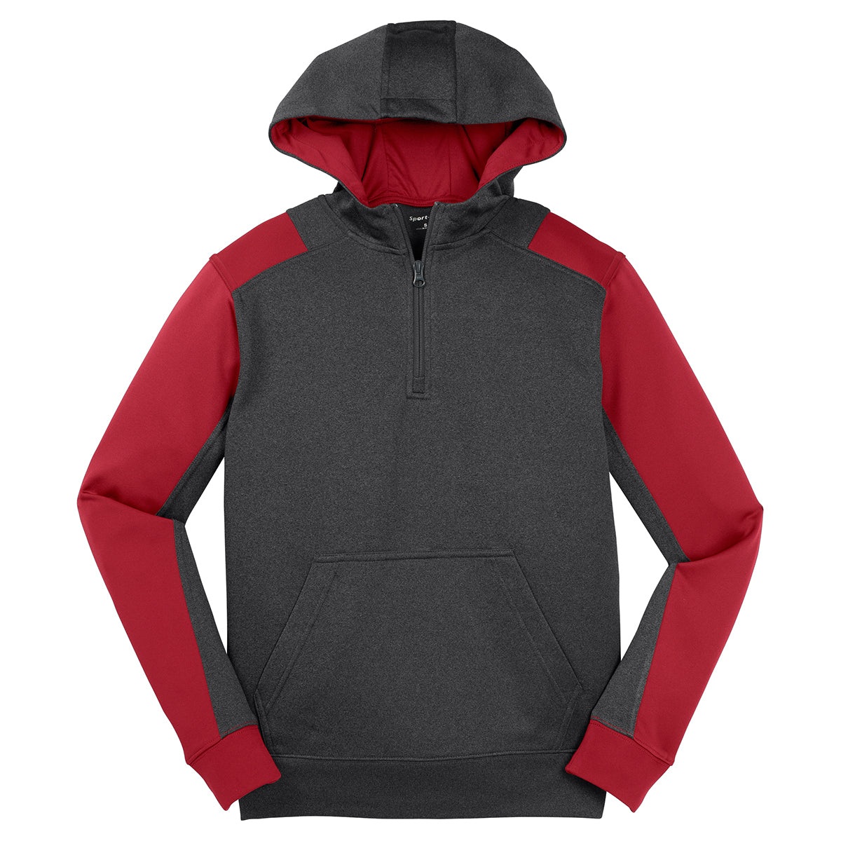 Sport-Tek Men's Stylish Graphite Heather/True Red Tech Fleece Colorblock 1/4-Zip Hooded Sweatshirt