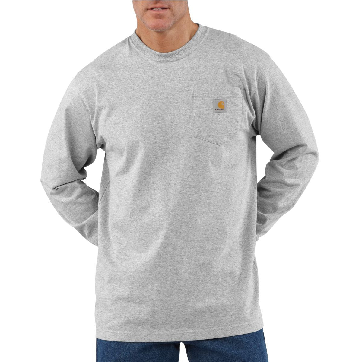 Carhartt Men's Heather Grey Pocket Long Sleeve Work T-Shirt - Ideal for Active Men