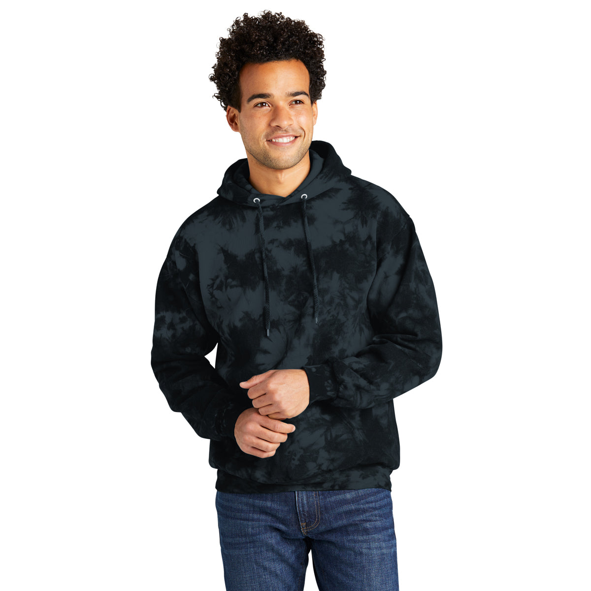 Port & Company Men's Stunning Black Crystal Tie - Dye Pullover Hoodie