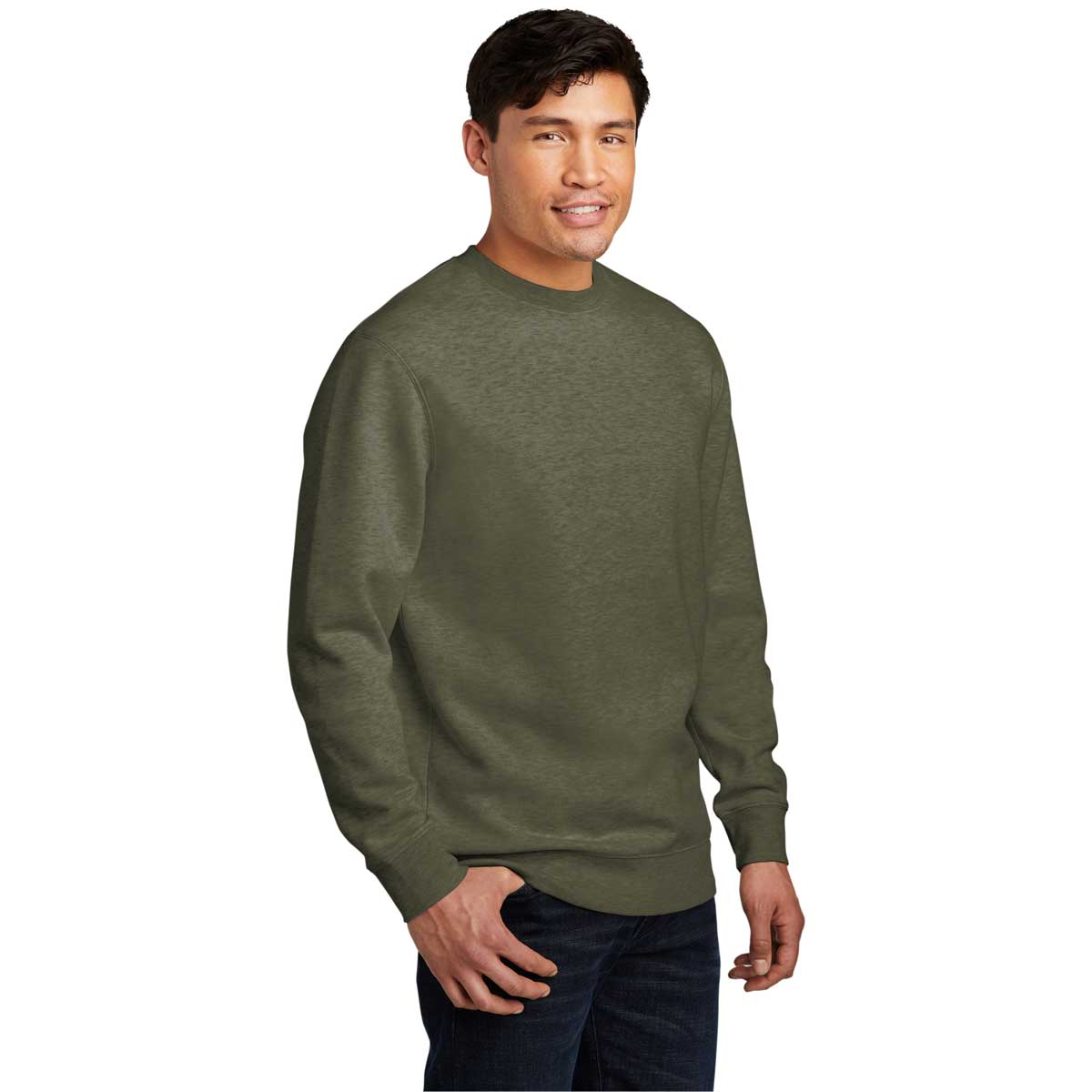 District Men's Olive Heathered V.I.T. Fleece Crew - A Must-Have!