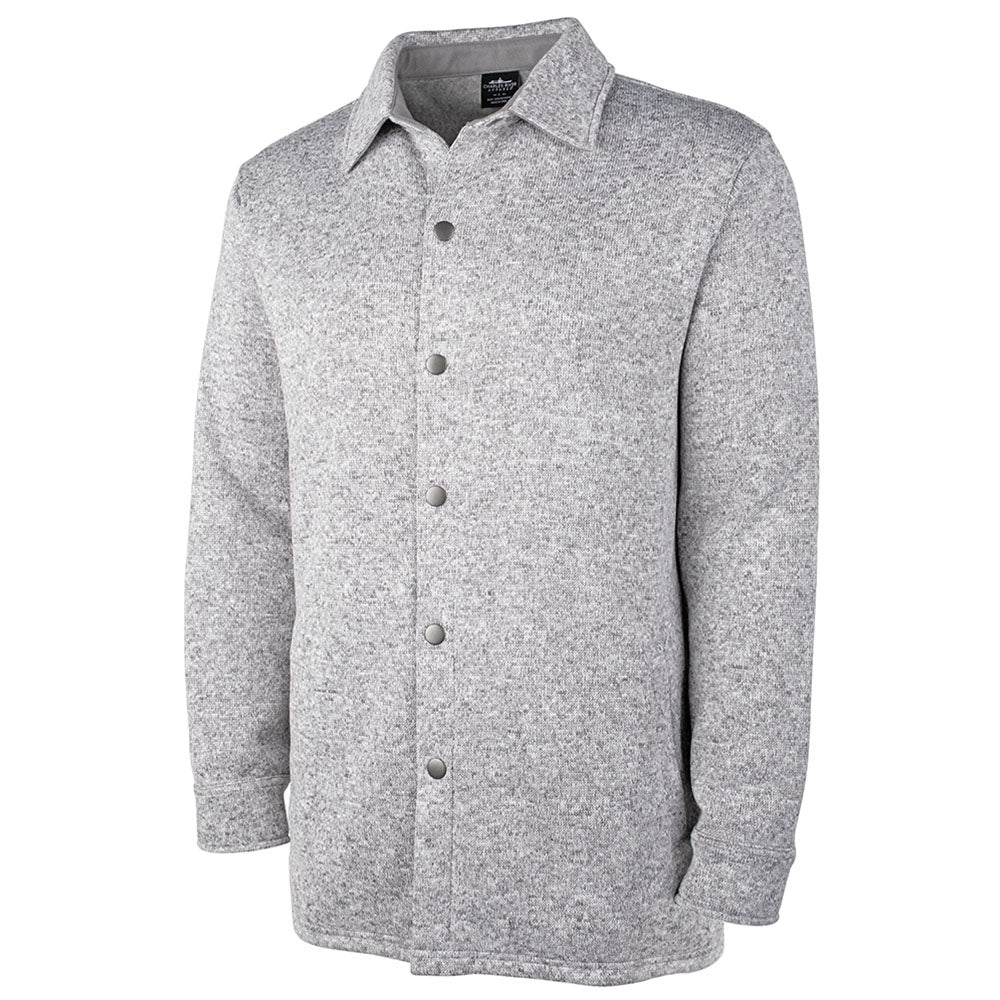 Charles River Men's Stylish Light Grey Heathered Fleece Snap Shacket - Must - Have for Every Gentleman!