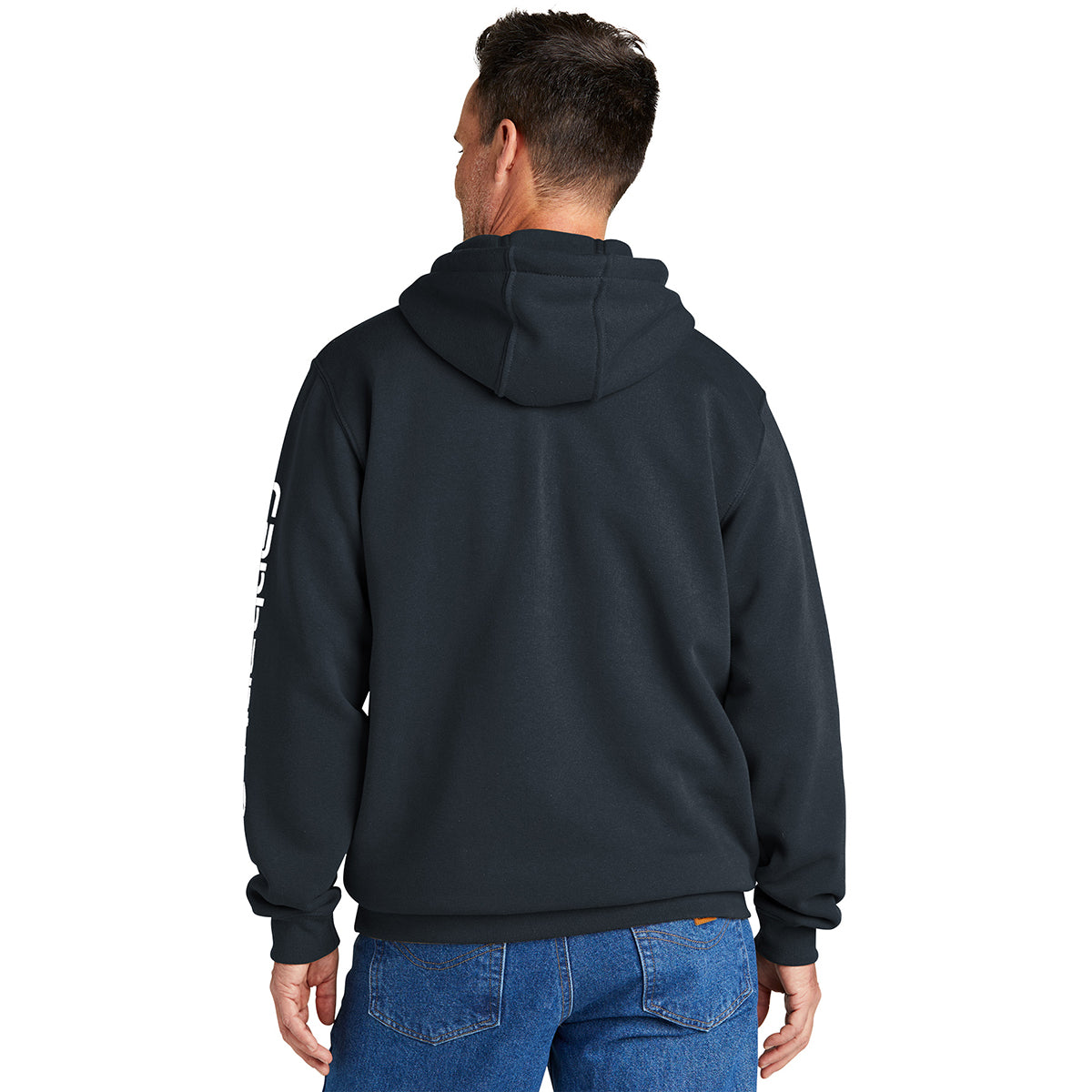 Carhartt Men's Stylish New Navy Midweight Hooded Logo Sweatshirt - A Must - Have!