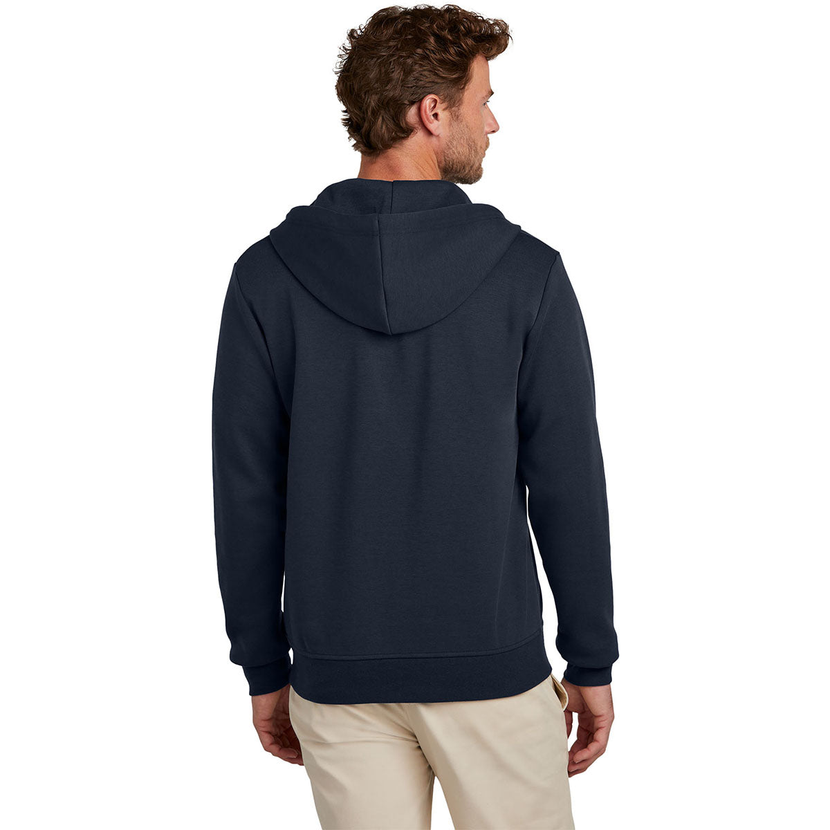Brooks Brothers Men's Night Navy Double-Knit Full Zip Custom Logo Hoodie - A Comfort Classic!